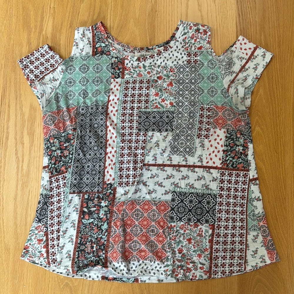 Style & Co Patchwork Cutout Sleeve Top